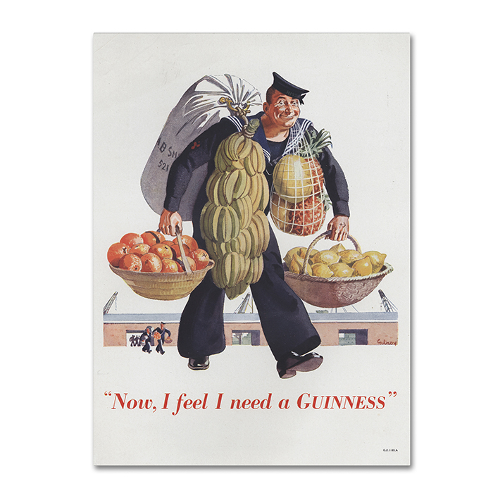 Guinness Brewery 'Now I Feel I Need A Guinness' 14 X 19 Canvas Art