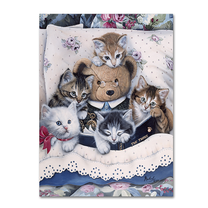 Jenny Newland 'Kittens And Teddy Bear' 14 X 19 Canvas Art
