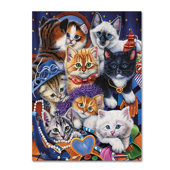 Jenny Newland 'Kittens In Closet' 14 X 19 Canvas Art