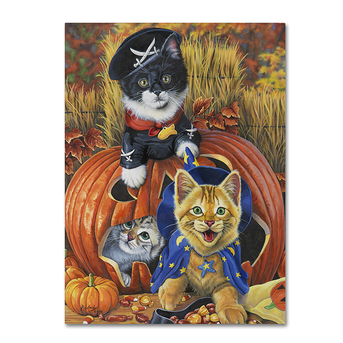 Jenny Newland 'Halloween Kittens' 14 X 19 Canvas Art