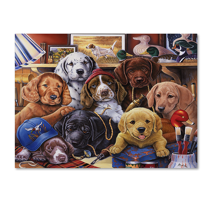 Jenny Newland 'Grandpa?s Puppies' 14 X 19 Canvas Art