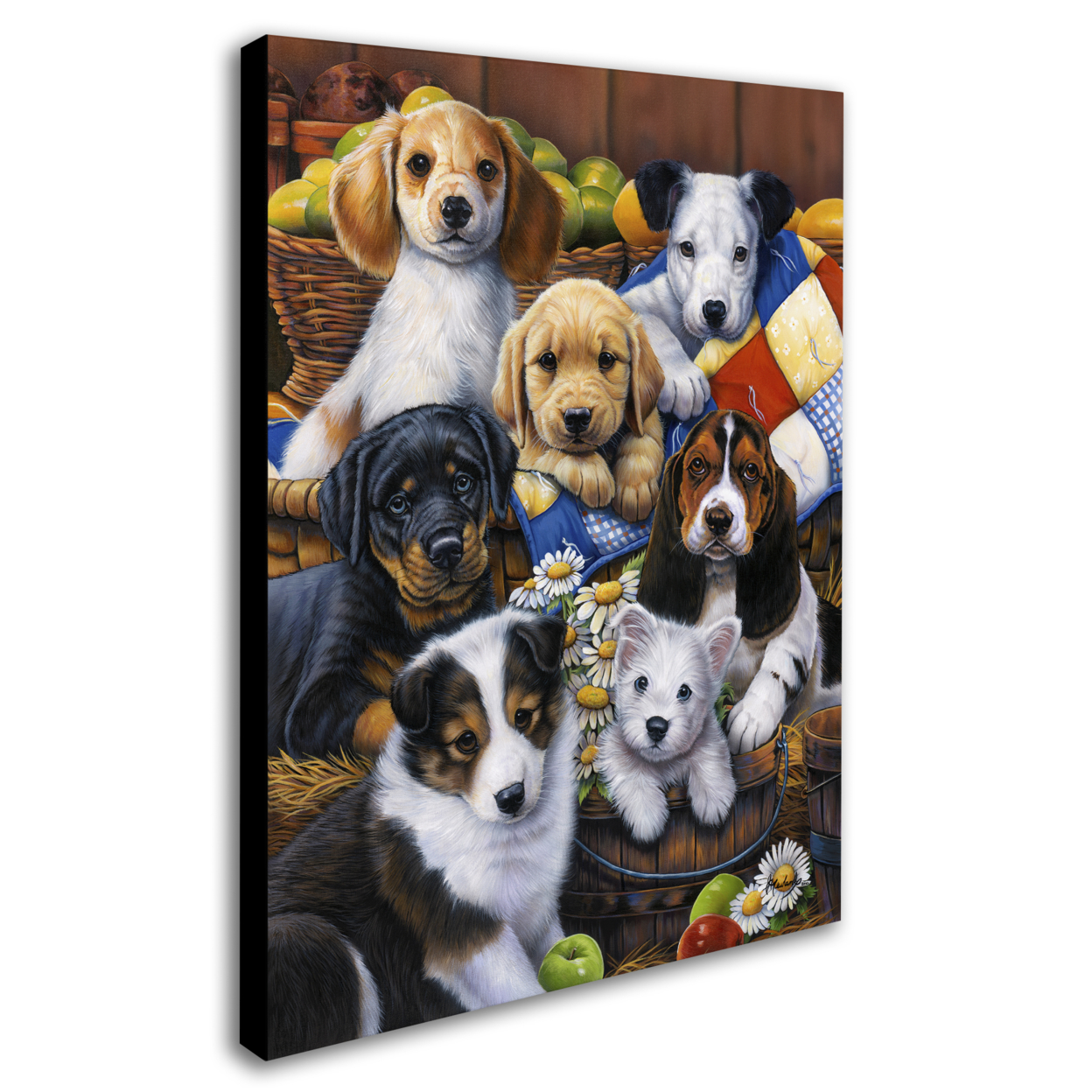 Jenny Newland 'Country Bumpkin Puppies' 14 X 19 Canvas Art