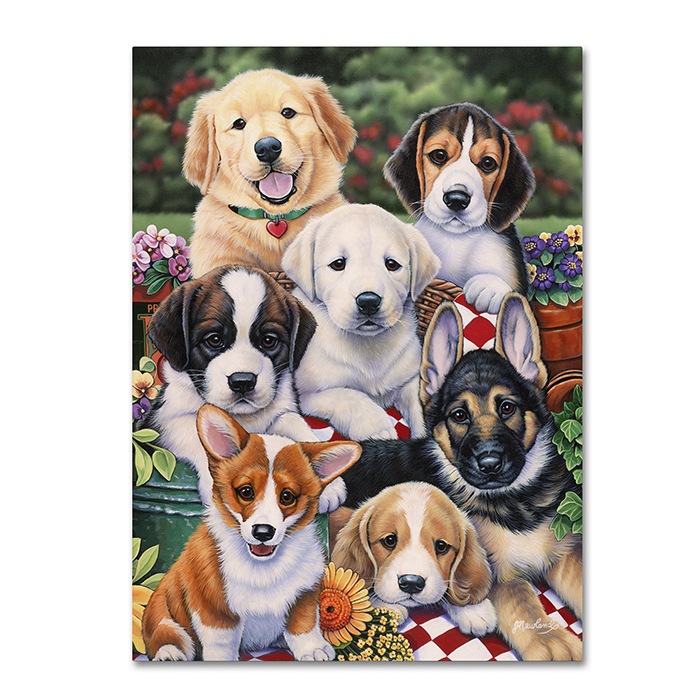 Jenny Newland 'Garden Puppies' 14 X 19 Canvas Art