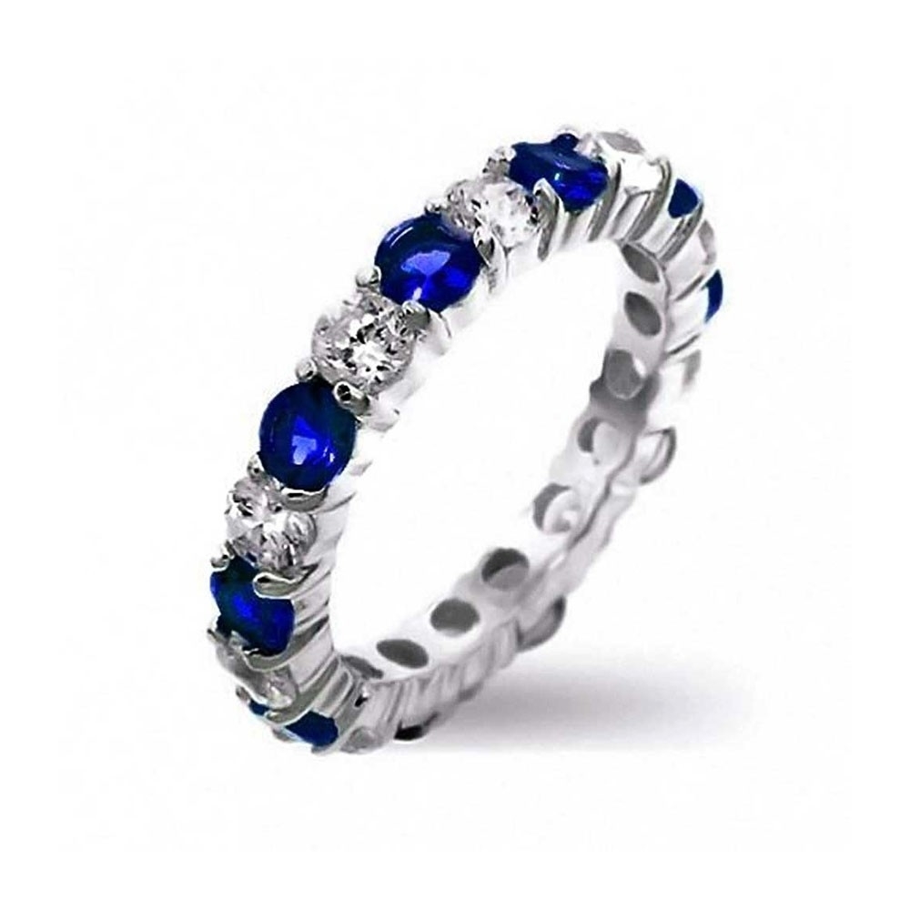 Sapphire And Clear Eternity Band Ring - 9