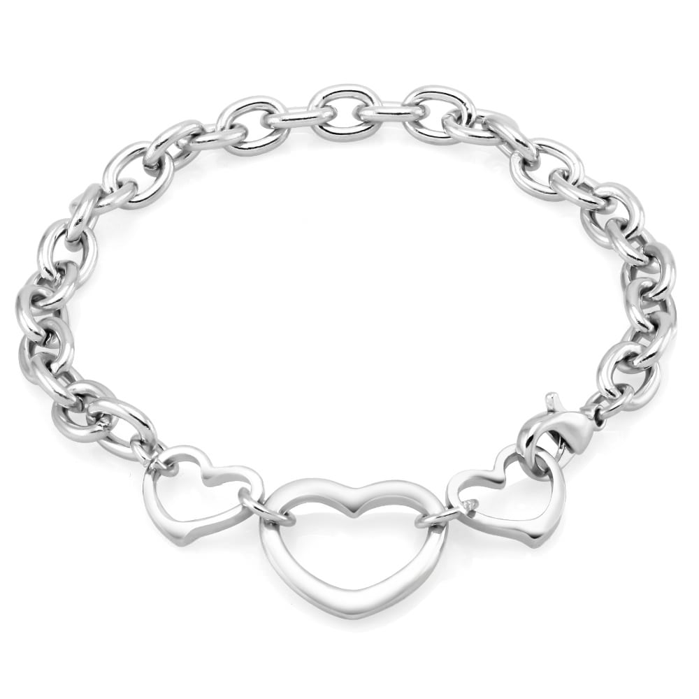 18kt Gold Triple Heart Charm Bracelet - White