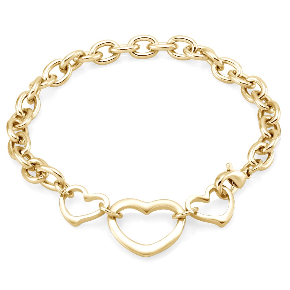 18kt Gold Triple Heart Charm Bracelet - Yellow
