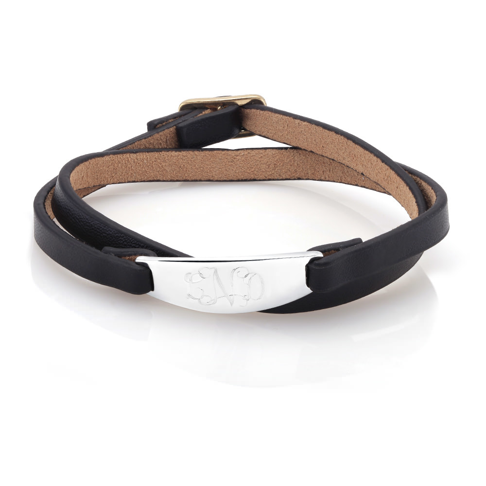 Personliazed Leather Bar Bracelet - Black