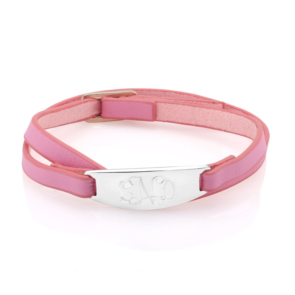 Personliazed Leather Bar Bracelet - Pink