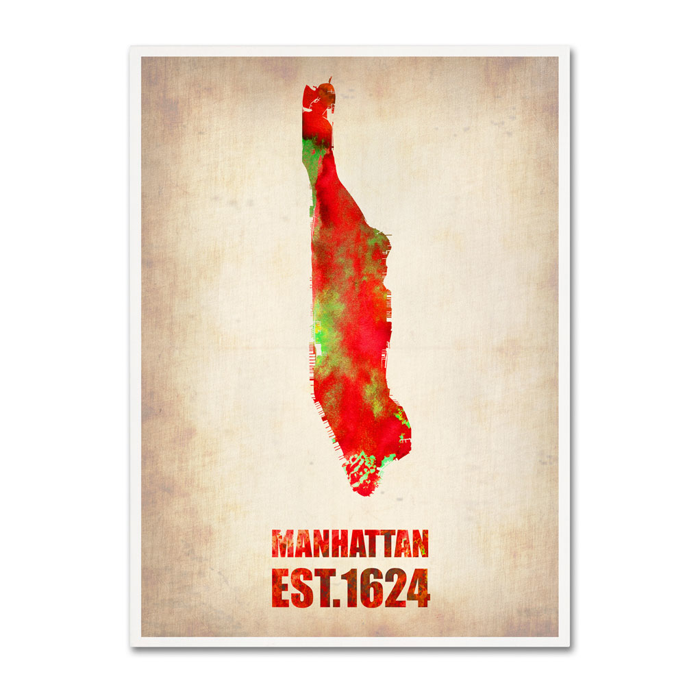 Naxart 'Manhattan Watercolor Map' 14 X 19 Canvas Art