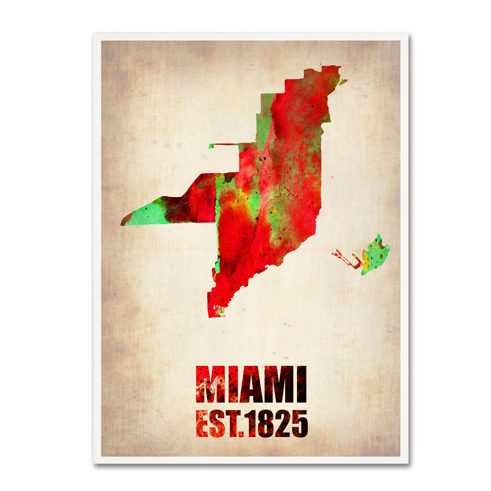 Naxart 'Miami Watercolor Map' 14 X 19 Canvas Art