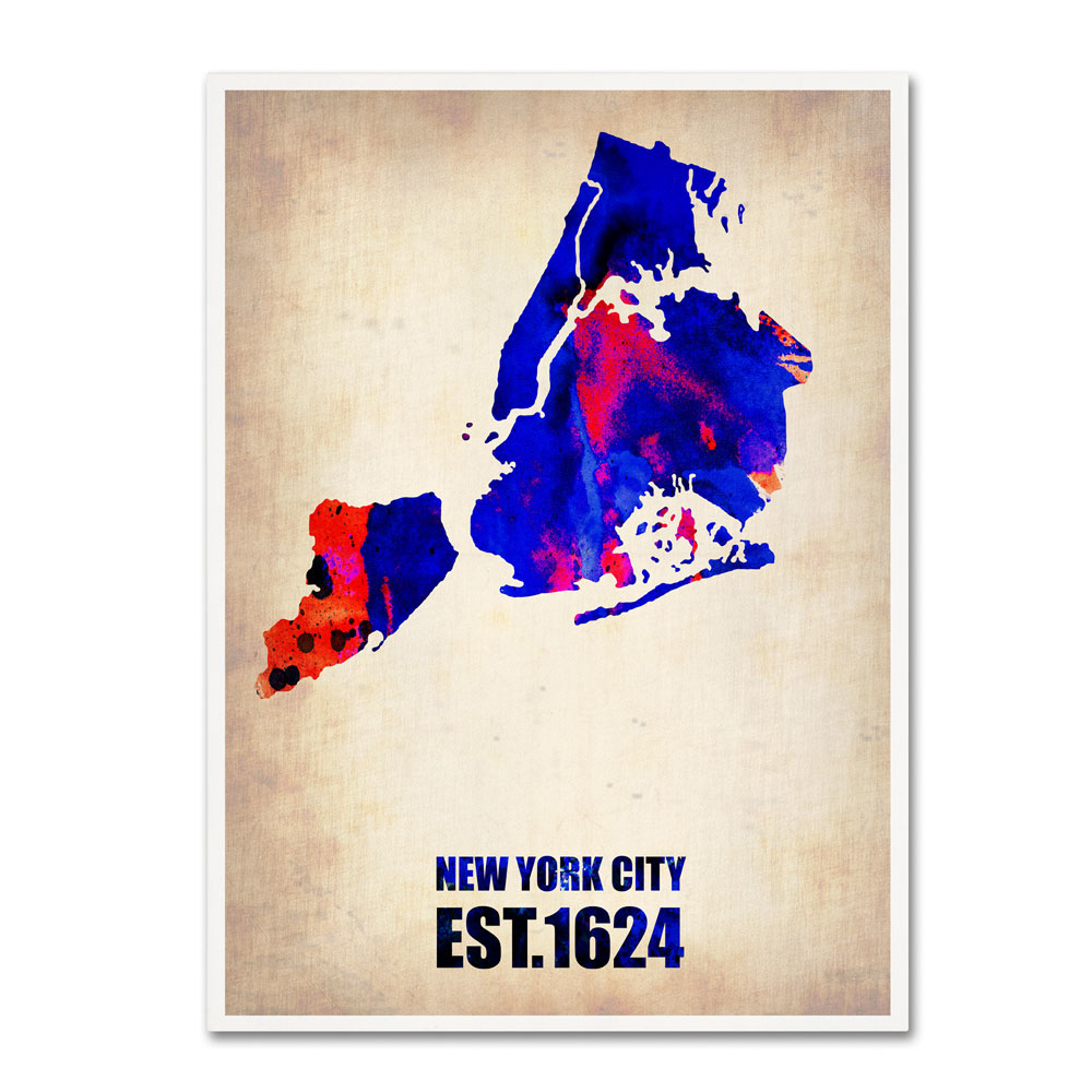Naxart 'New York City Watercolor Map' 14 X 19 Canvas Art