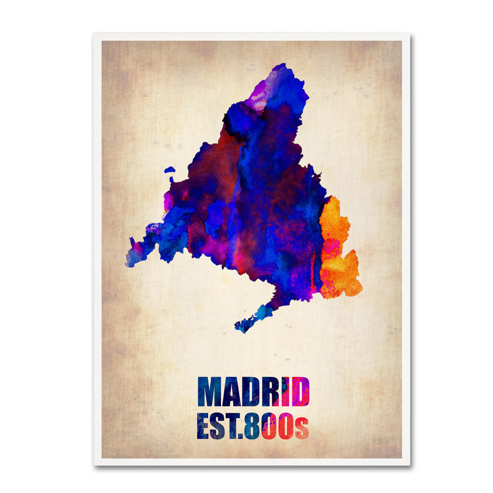 Naxart 'Madrid Watercolor Map' 14 X 19 Canvas Art