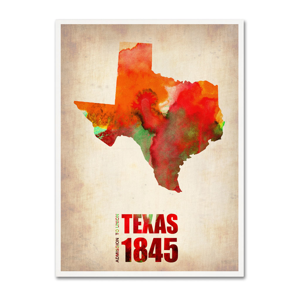 Naxart 'Texas Watercolor Map' 14 X 19 Canvas Art