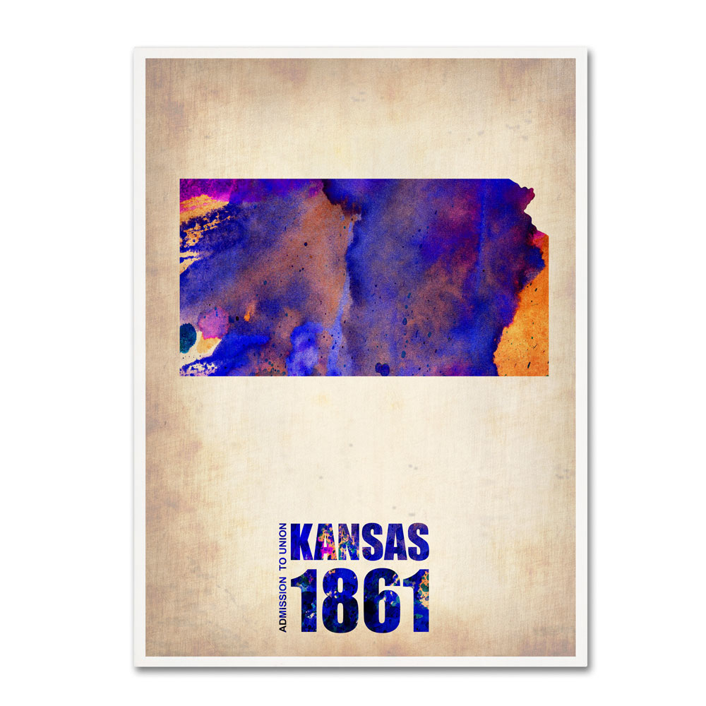 Naxart 'Kansas Watercolor Map' 14 X 19 Canvas Art