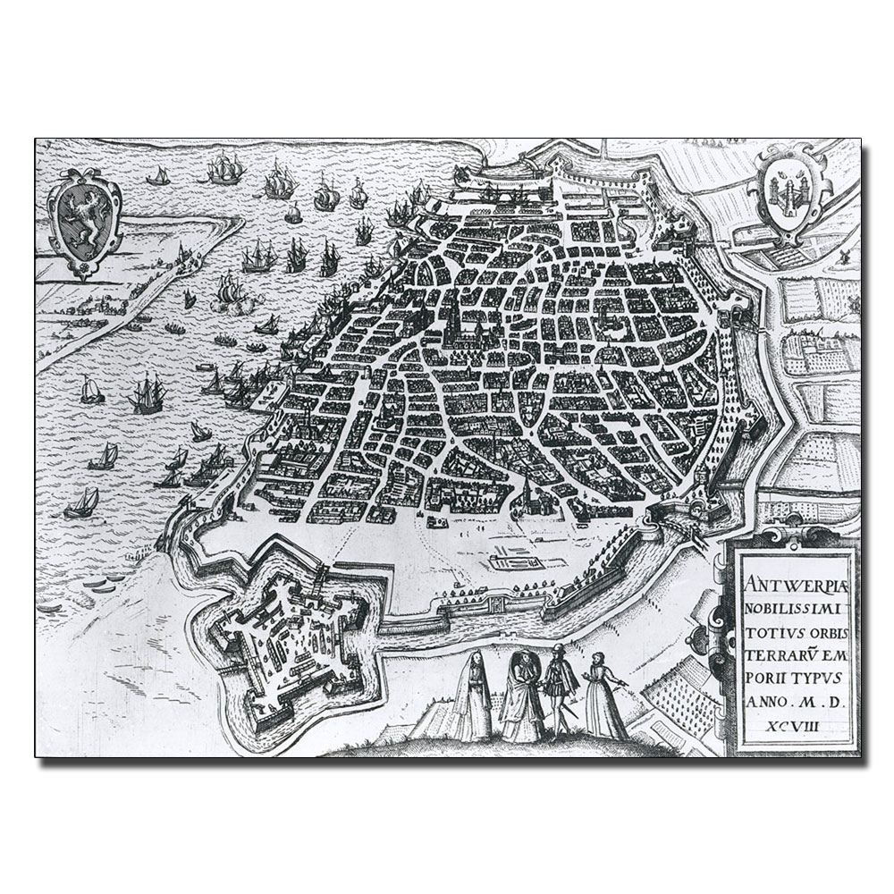 Map Of Antwerp 1598' 14 X 19 Canvas Art