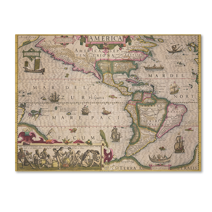 Jodocus Hondius 'Map Of America 1606' 14 X 19 Canvas Art
