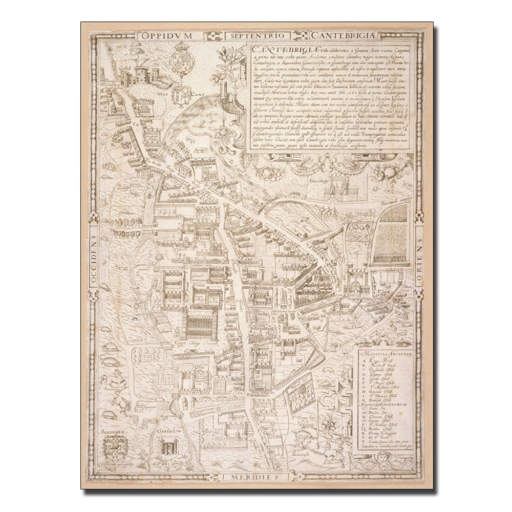 Richard Lyne 'Map Of Cambridge 1574' 14 X 19 Canvas Art