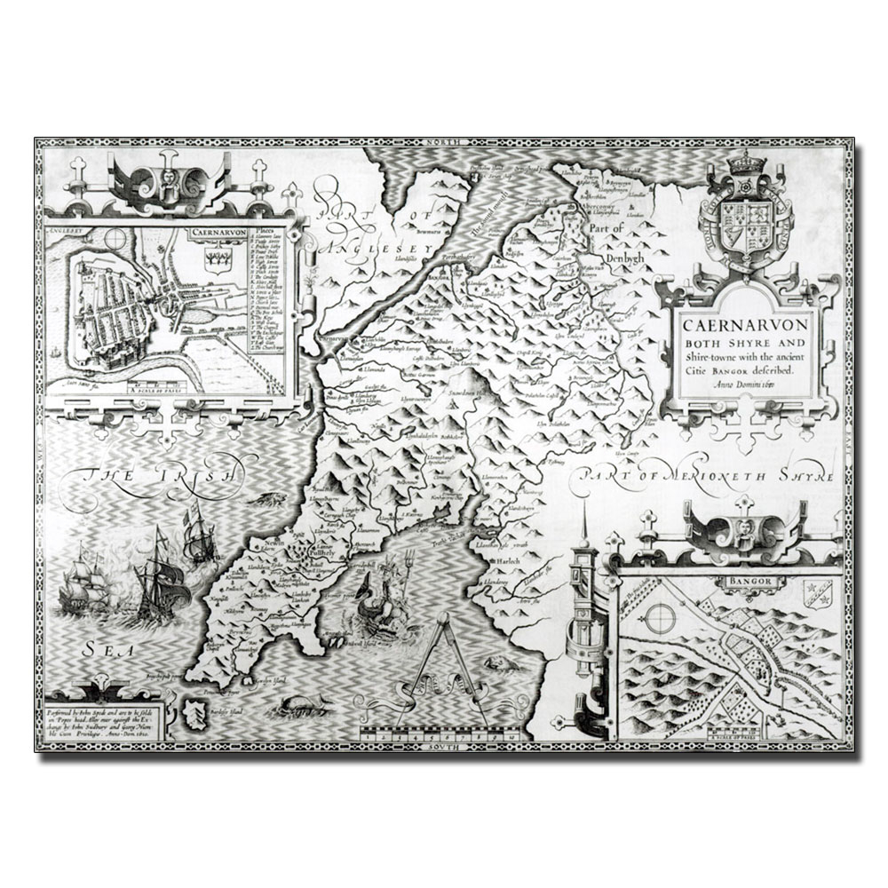 John Speed 'Map Of Caernarvon 1616' 14 X 19 Canvas Art