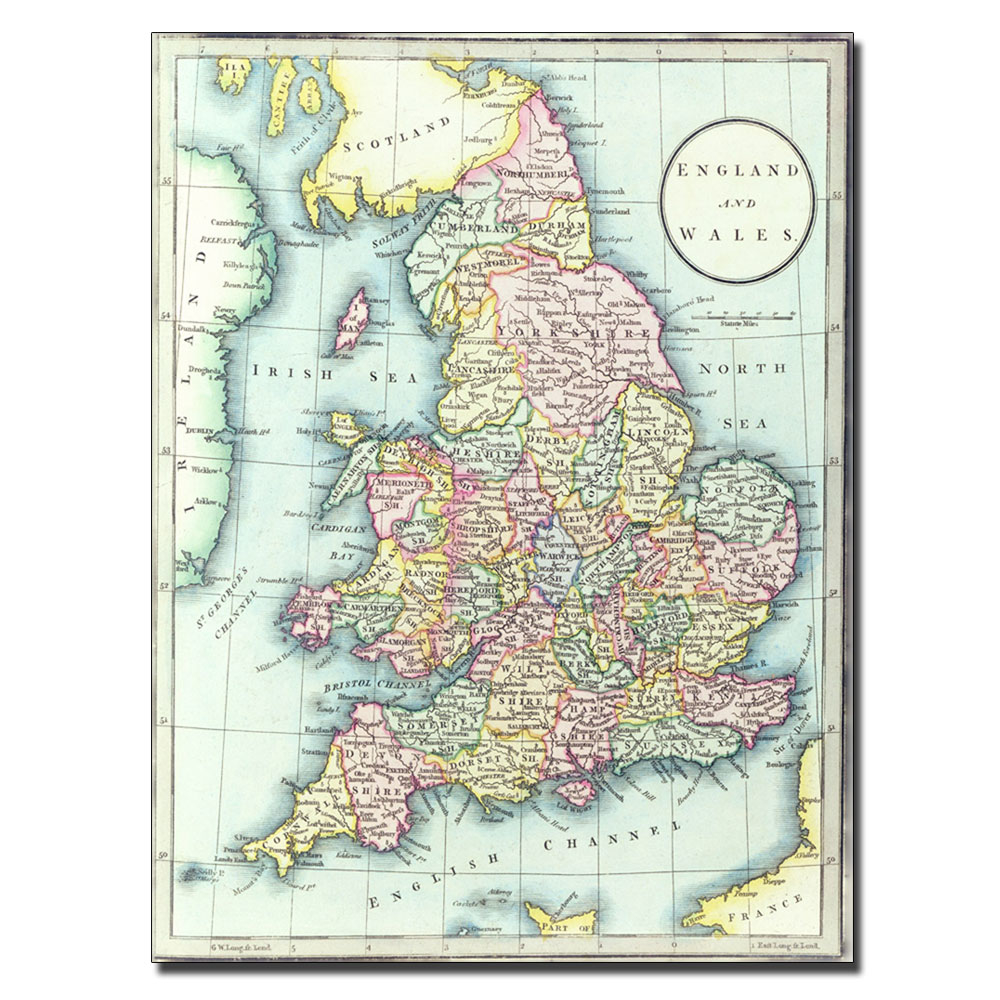 R.H. Laurie 'Map Of England & Wales 1852' 14 X 19 Canvas Art