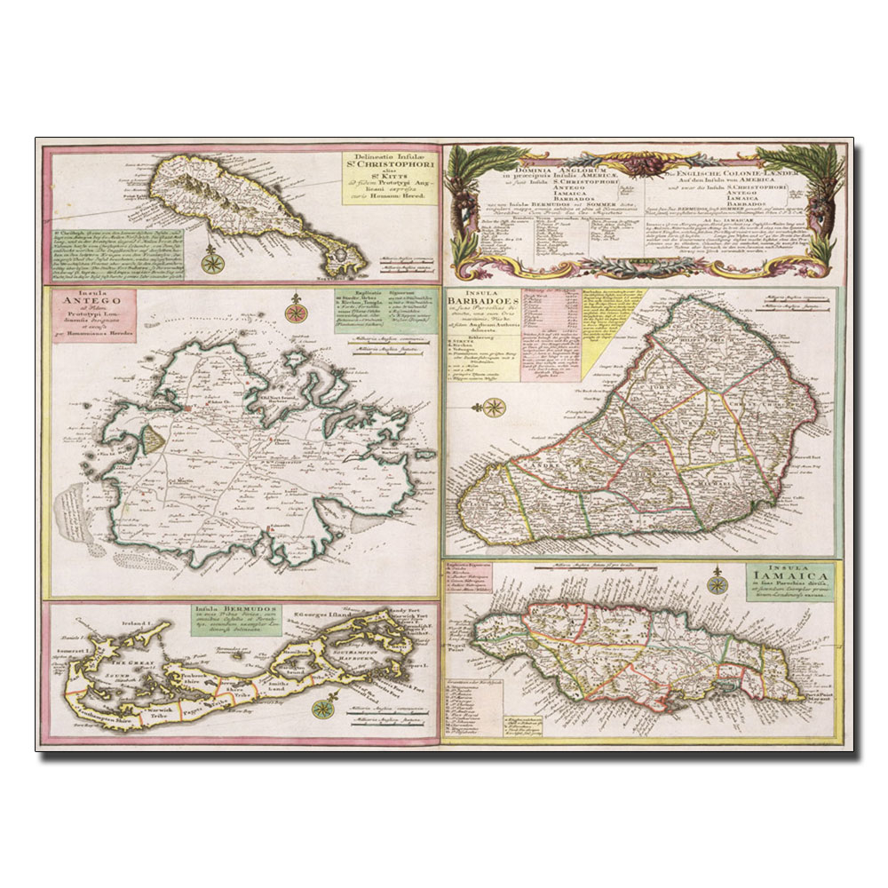 Map Of English Colonies In The Caribbean 1750' 14 X 19 Canvas Art
