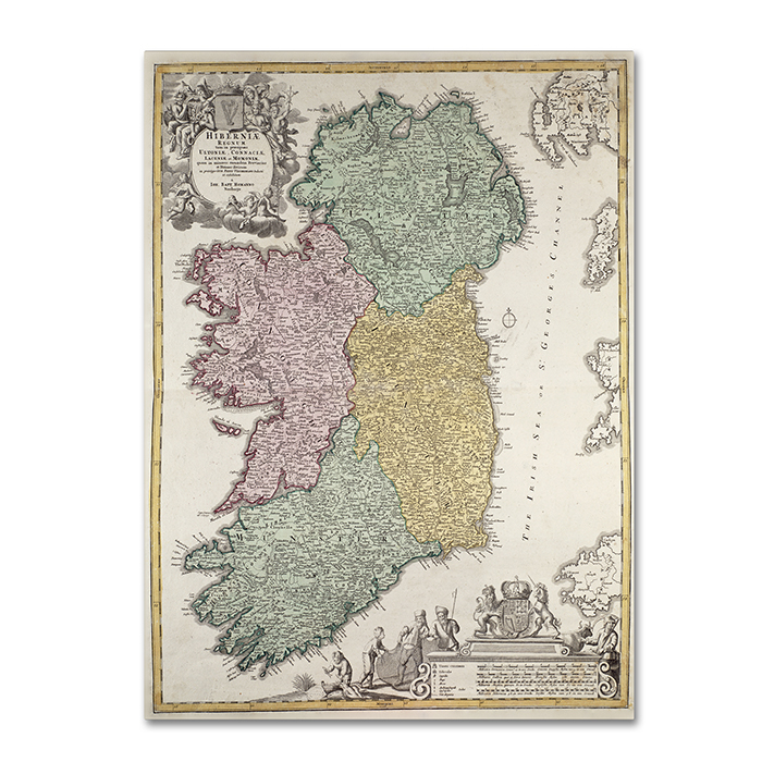 Johann B. Homann 'Map Of Ireland 1730' 14 X 19 Canvas Art