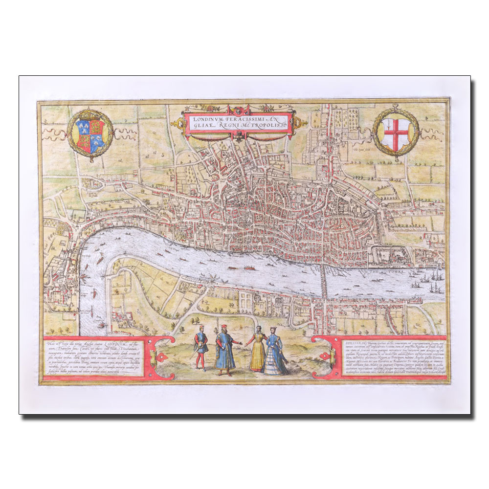 Map Of London C. 1572' 14 X 19 Canvas Art