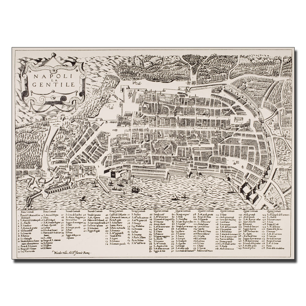 Map Of Naples 1600' 14 X 19 Canvas Art