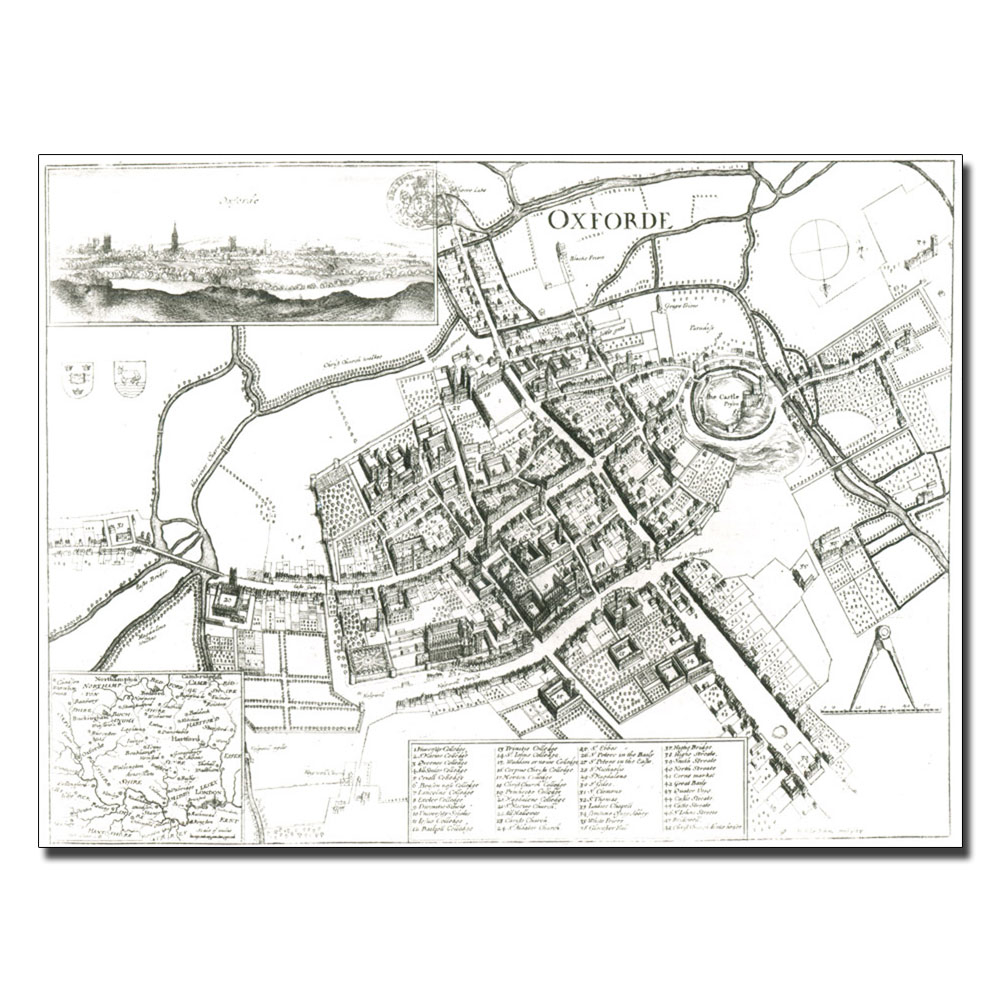 Wenceslaus Hollar 'Map Of Oxford 1643' 14 X 19 Canvas Art