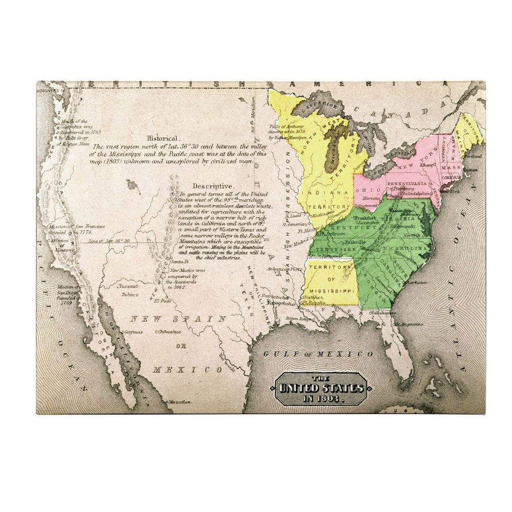Map Of The United States In 1803' 14 X 19 Canvas Art