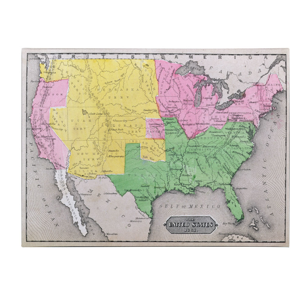 Map Of The United States In 1861' 14 X 19 Canvas Art