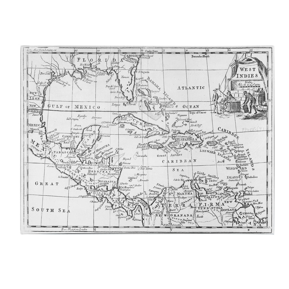 Map Of The West Indies Florida & South America' 14 X 19 Canvas Art