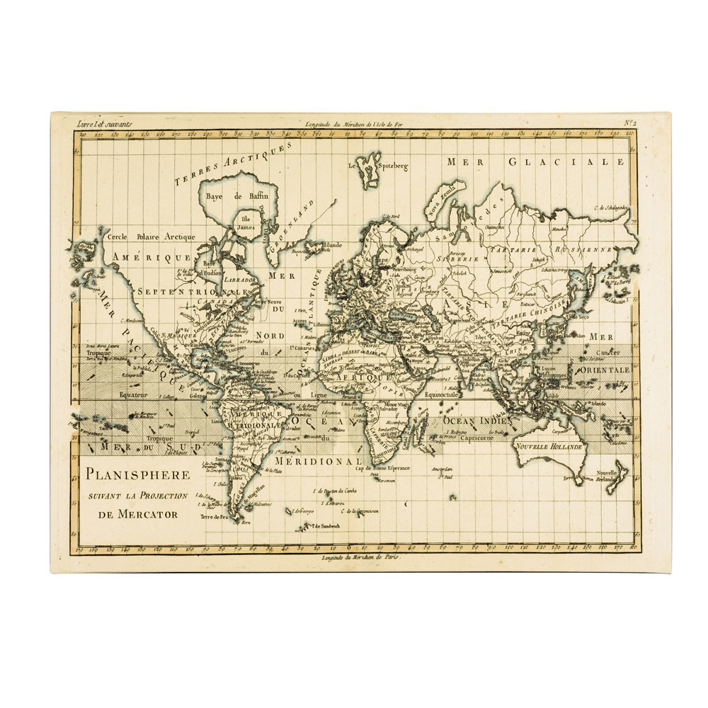 Charles Bonne 'Mercator Map Of The World' 14 X 19 Canvas Art