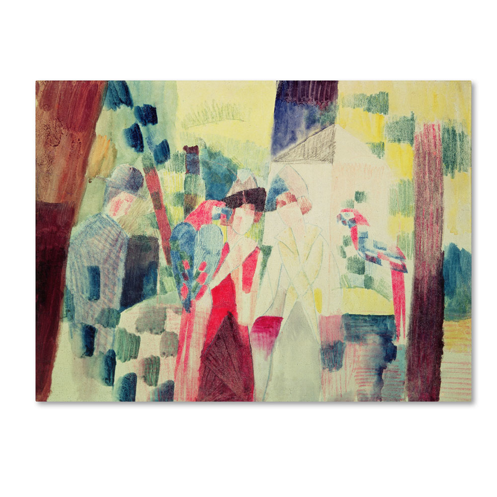 August Macke 'Two Women And A Man With Parrots' 14 X 19 Canvas Art