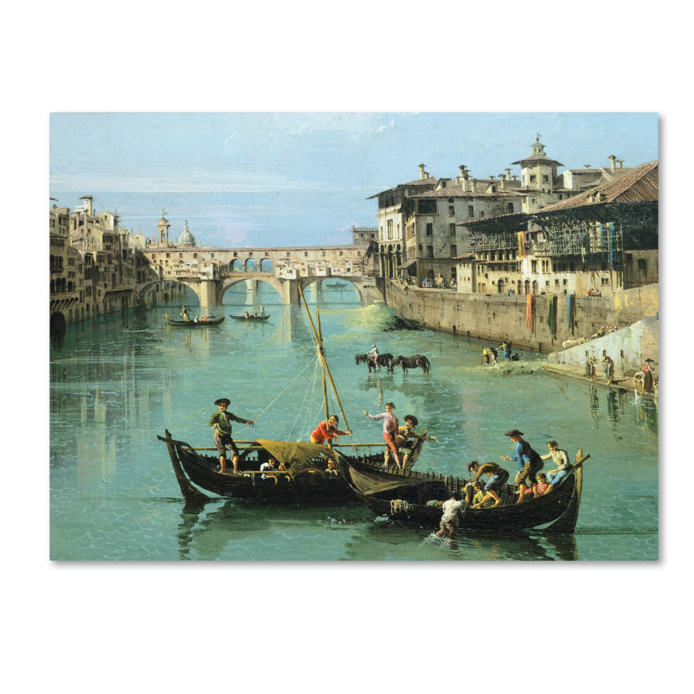 Canaletto 'Arno River And Ponte Vecchio' 14 X 19 Canvas Art