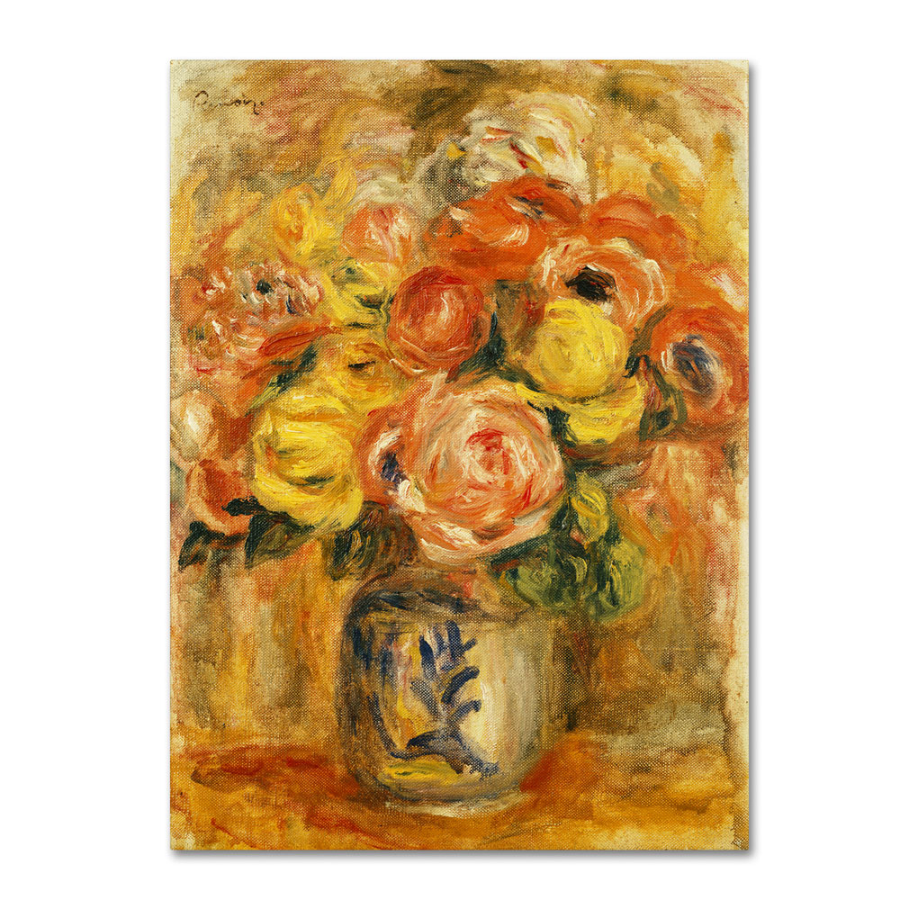 Pierre Renoir 'Fleurs Dans Un Vase Bleu Et Blanc' 14 X 19 Canvas Art