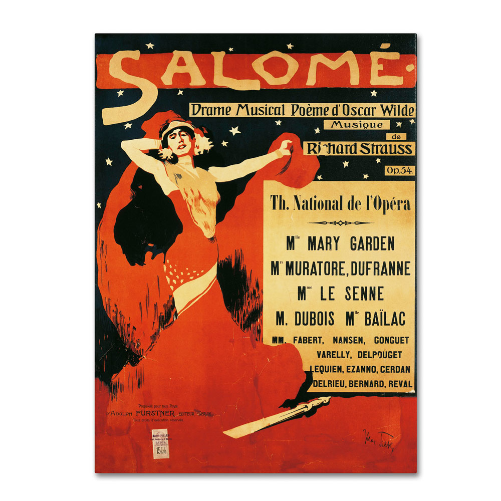 Richard Strauss 'Poster Of Opera Salome 1910' 14 X 19 Canvas Art