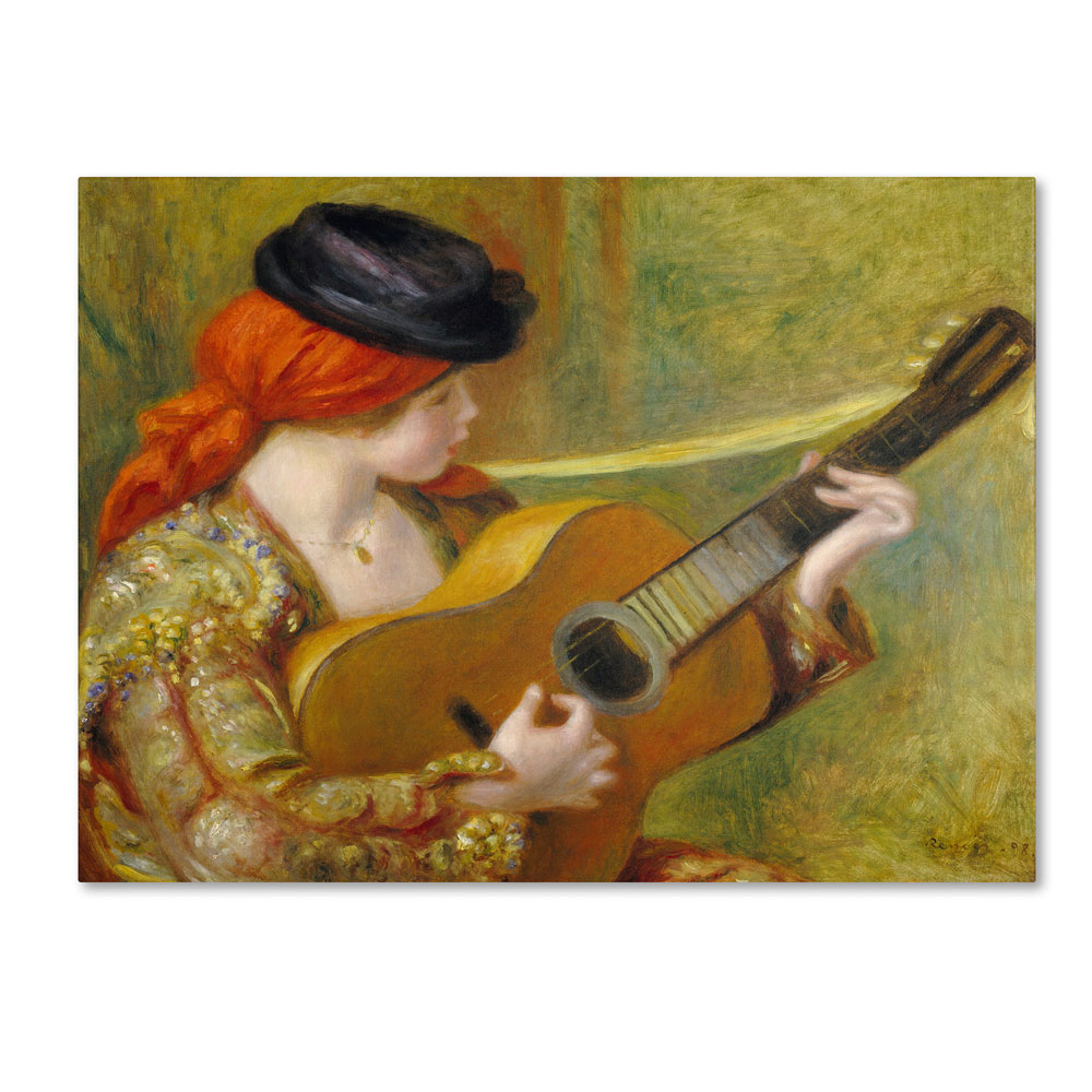 Pierre Renoir 'Young Spanish Woman With A Guitar' 14 X 19 Canvas Art
