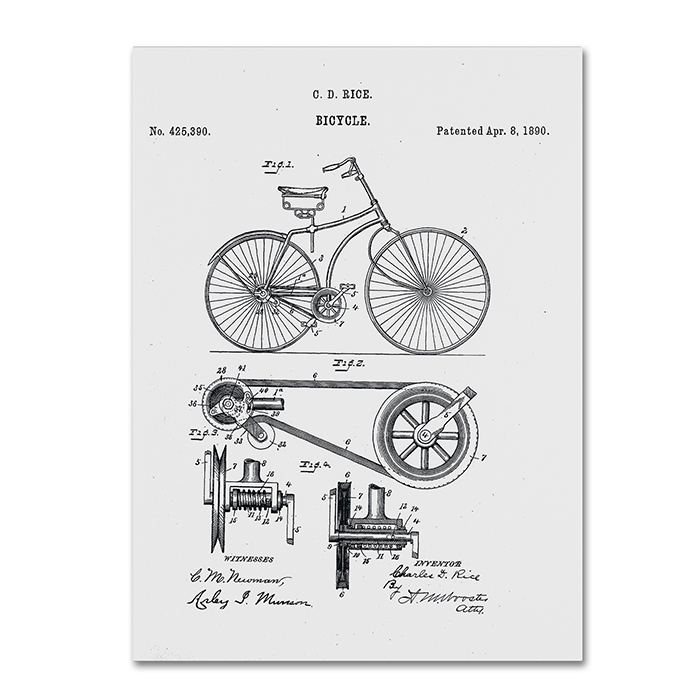 Claire Doherty 'Bicycle Patent 1890 White' 14 X 19 Canvas Art