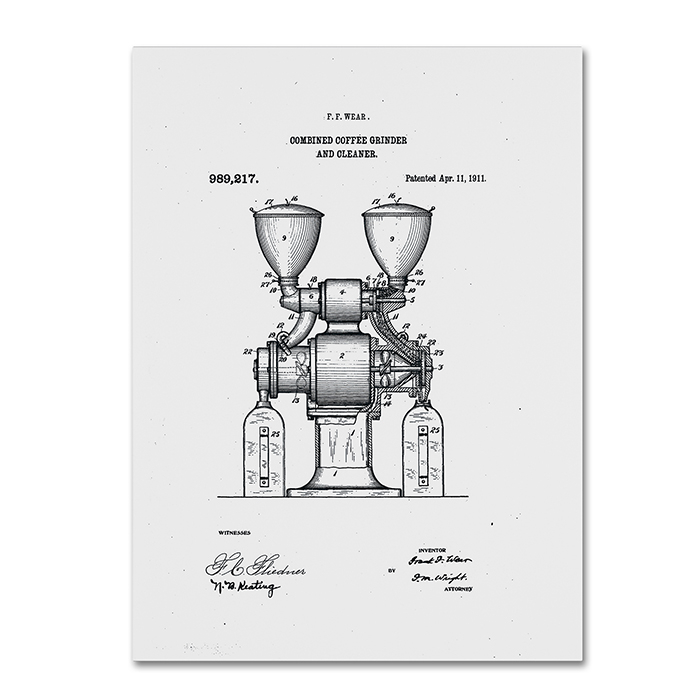 Claire Doherty 'Coffee Grinder Patent 1911 White' 14 X 19 Canvas Art