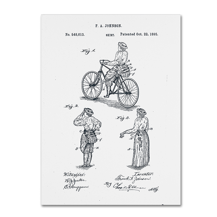 Claire Doherty 'Cycling Skirt Patent 1885 White' 14 X 19 Canvas Art