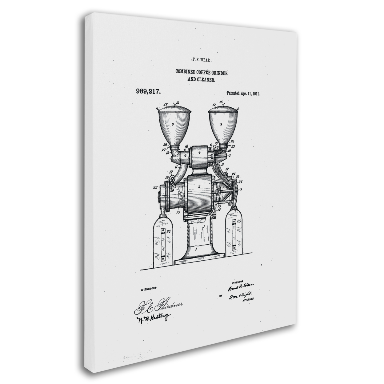 Claire Doherty 'Coffee Grinder Patent 1911 White' 14 X 19 Canvas Art