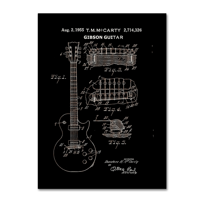 Claire Doherty '1955 Mccarty Gibson Guitar Patent Black' 14 X 19 Canvas Art