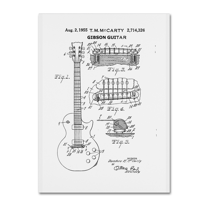 Claire Doherty '1955 Mccarty Gibson Guitar Patent White' 14 X 19 Canvas Art