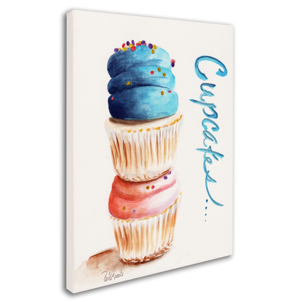 Jennifer Redstreake 'Stacked Cupcakes With Words' 14 X 19 Canvas Art