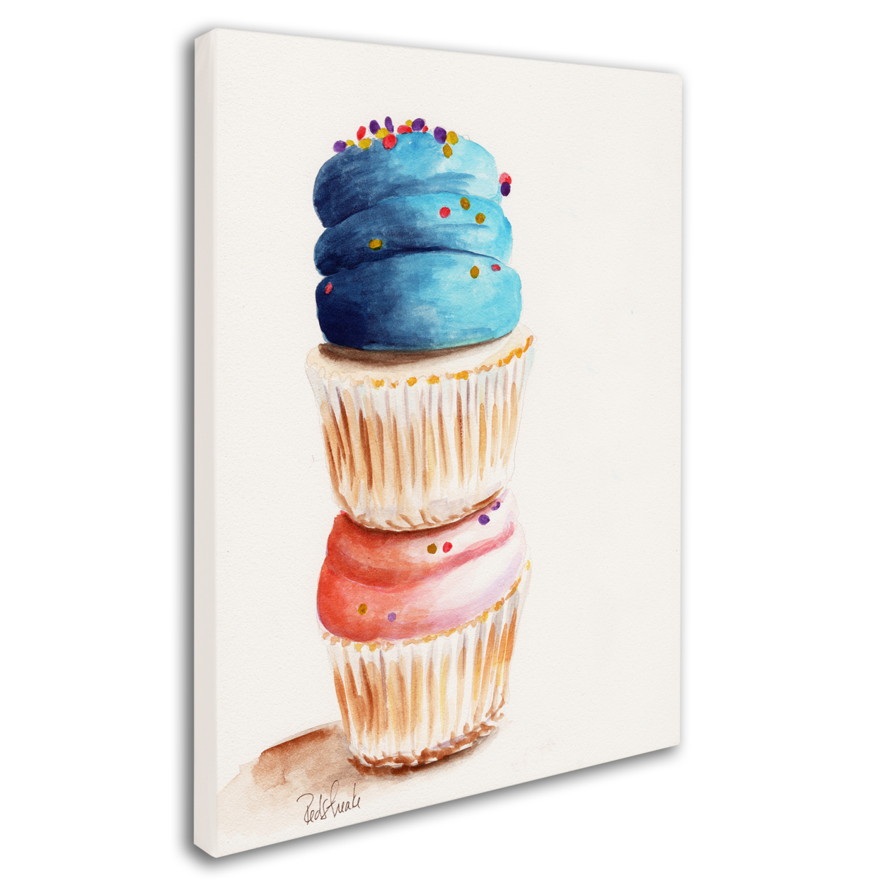 Jennifer Redstreake 'Stacked Cupcakes No Words' 14 X 19 Canvas Art