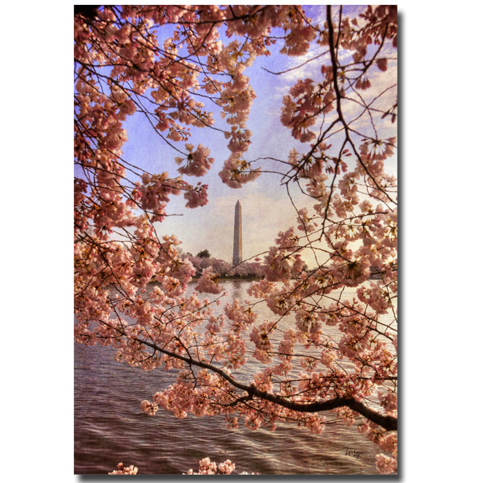 Lois Bryan 'Cherry Blossoms At The Washington Monument' 14 X 19 Canvas Art