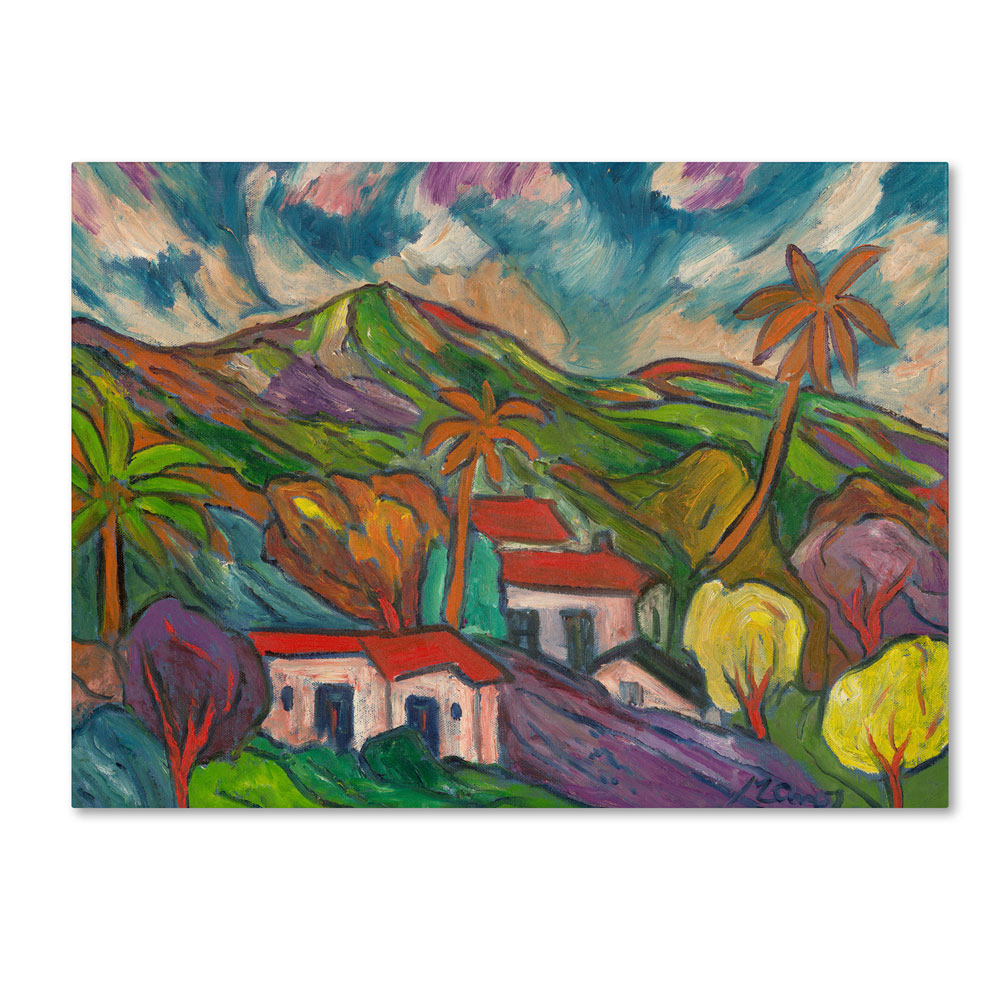 Manor Shadian 'Tropical Valley With Three Palms' 14 X 19 Canvas Art