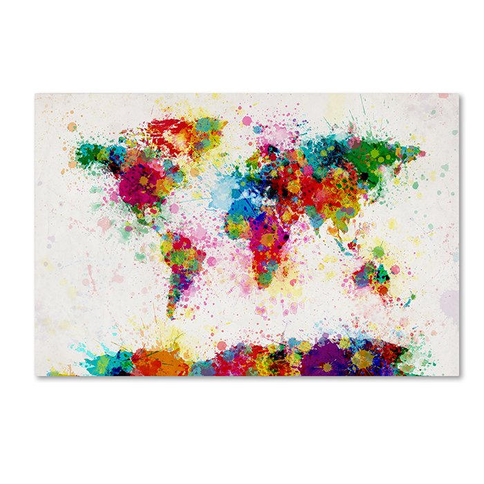 Michael Tompsett 'Paint Splashes World Map' 14 X 19 Canvas Art