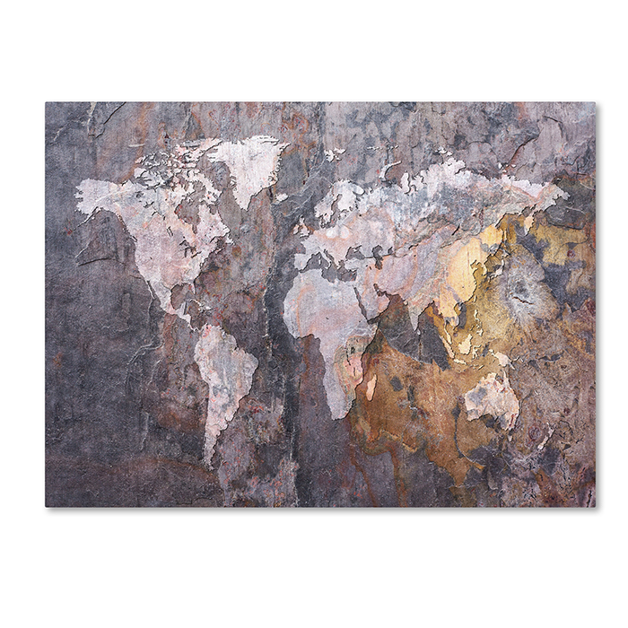 Michael Tompsett 'World Map - Rock' 14 X 19 Canvas Art