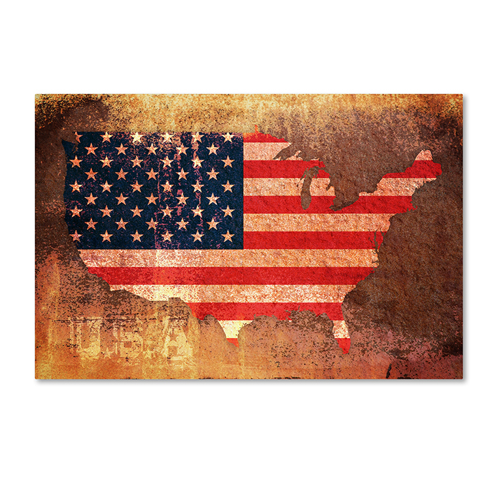 Michael Tompsett 'US Flag Map' 14 X 19 Canvas Art